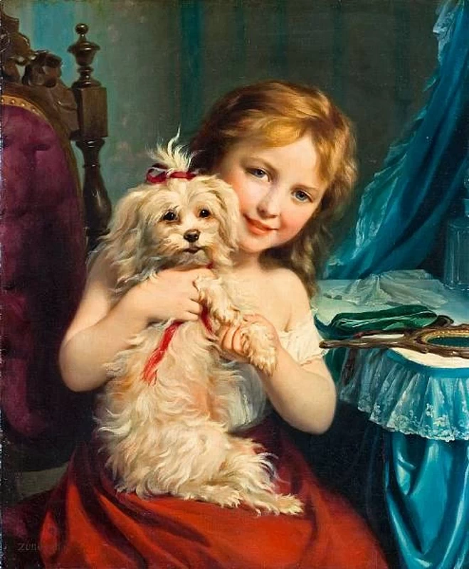 Una ragazza con un bichon frisé